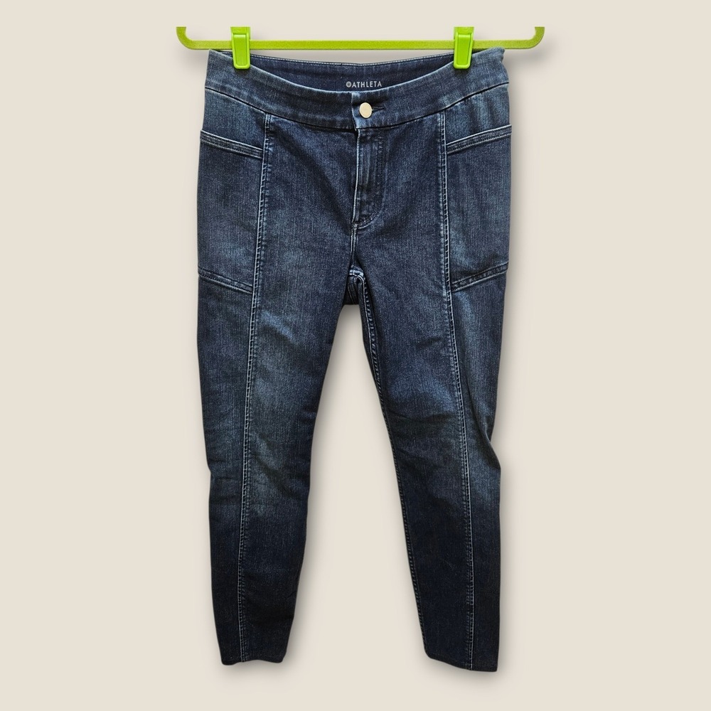 Athleta Womens Dark Wash Seamed Skinny Jeans‎ Size 6 Stretch Denim Moto Style